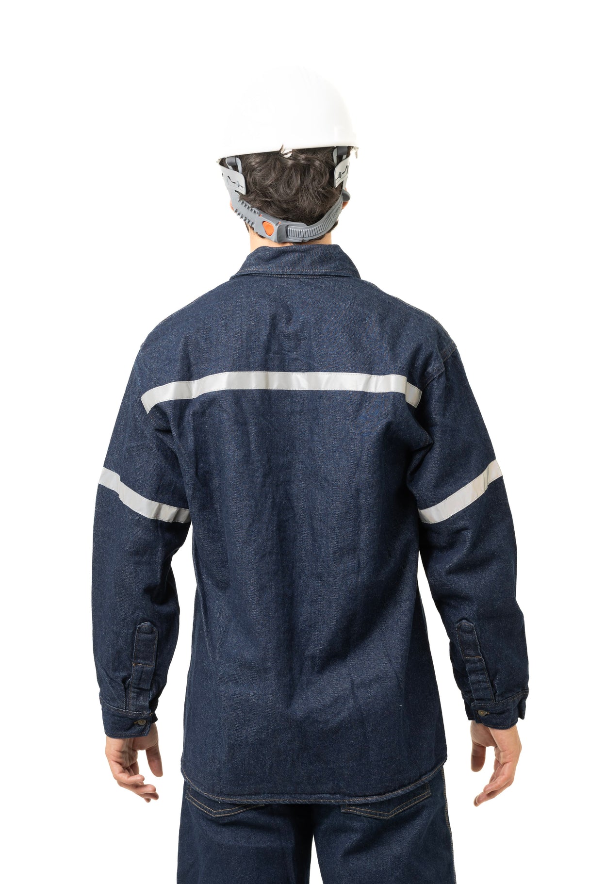 Camisa Índigo Manga Larga para Hombre – Reflectiva, Bolsillos y Cuello Soldador