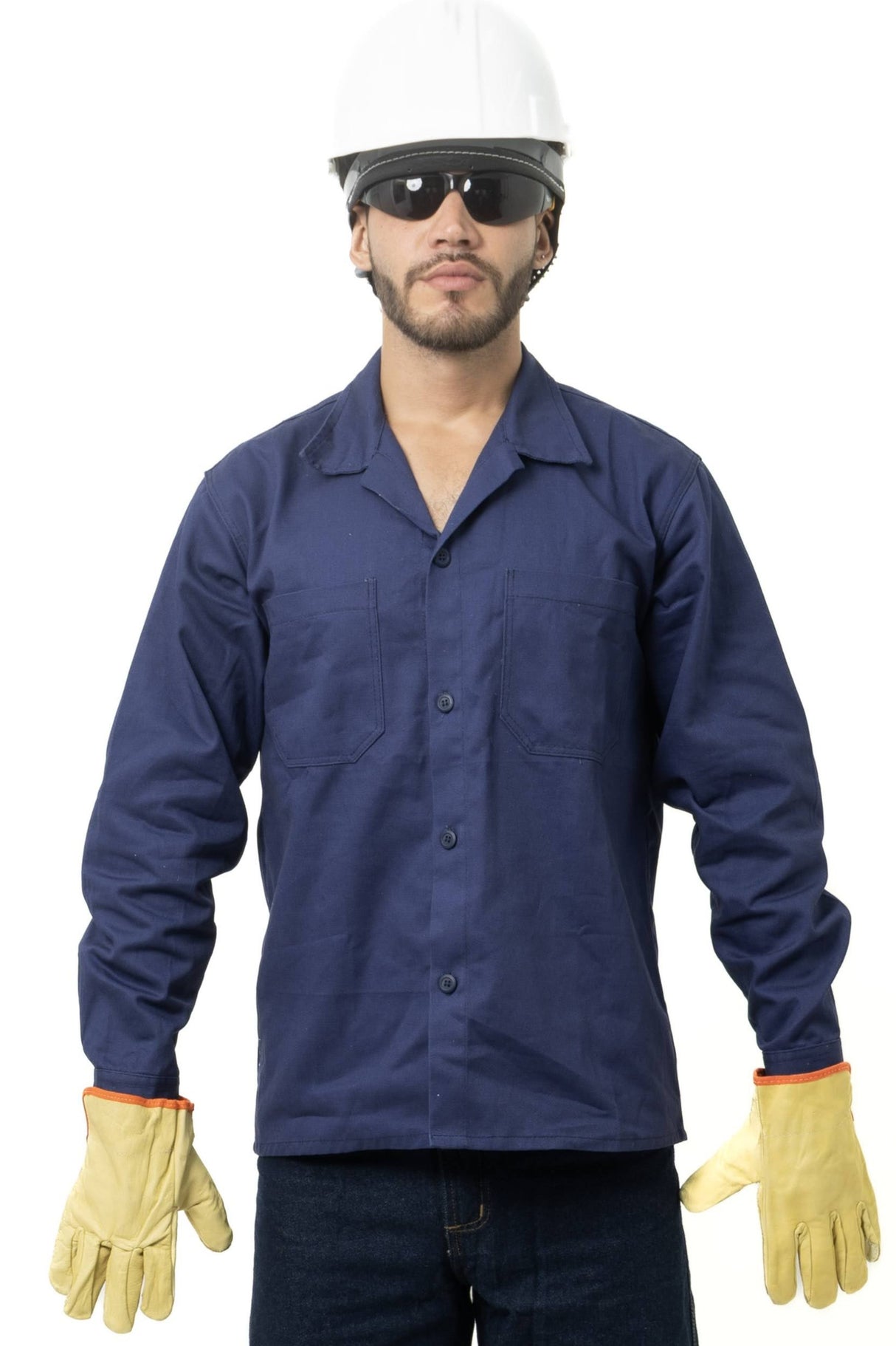 Camisa Industrial Manga Larga para Hombre – Cuello Sport, Tela Dril 100% Algodón