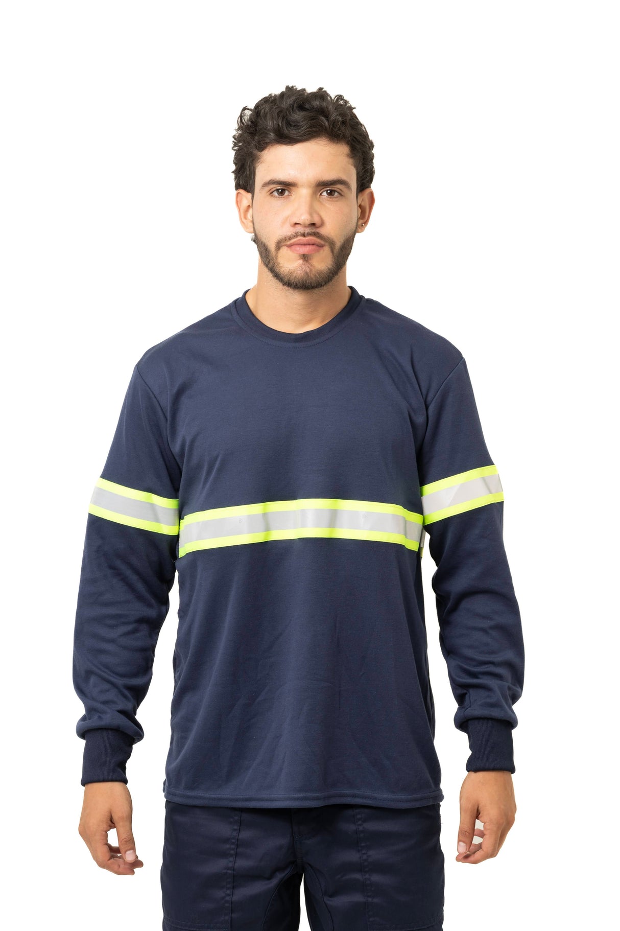 Camiseta Reflectiva Manga Larga para Hombre – Cuello Redondo y Puños Rib, Alta Visibilidad
