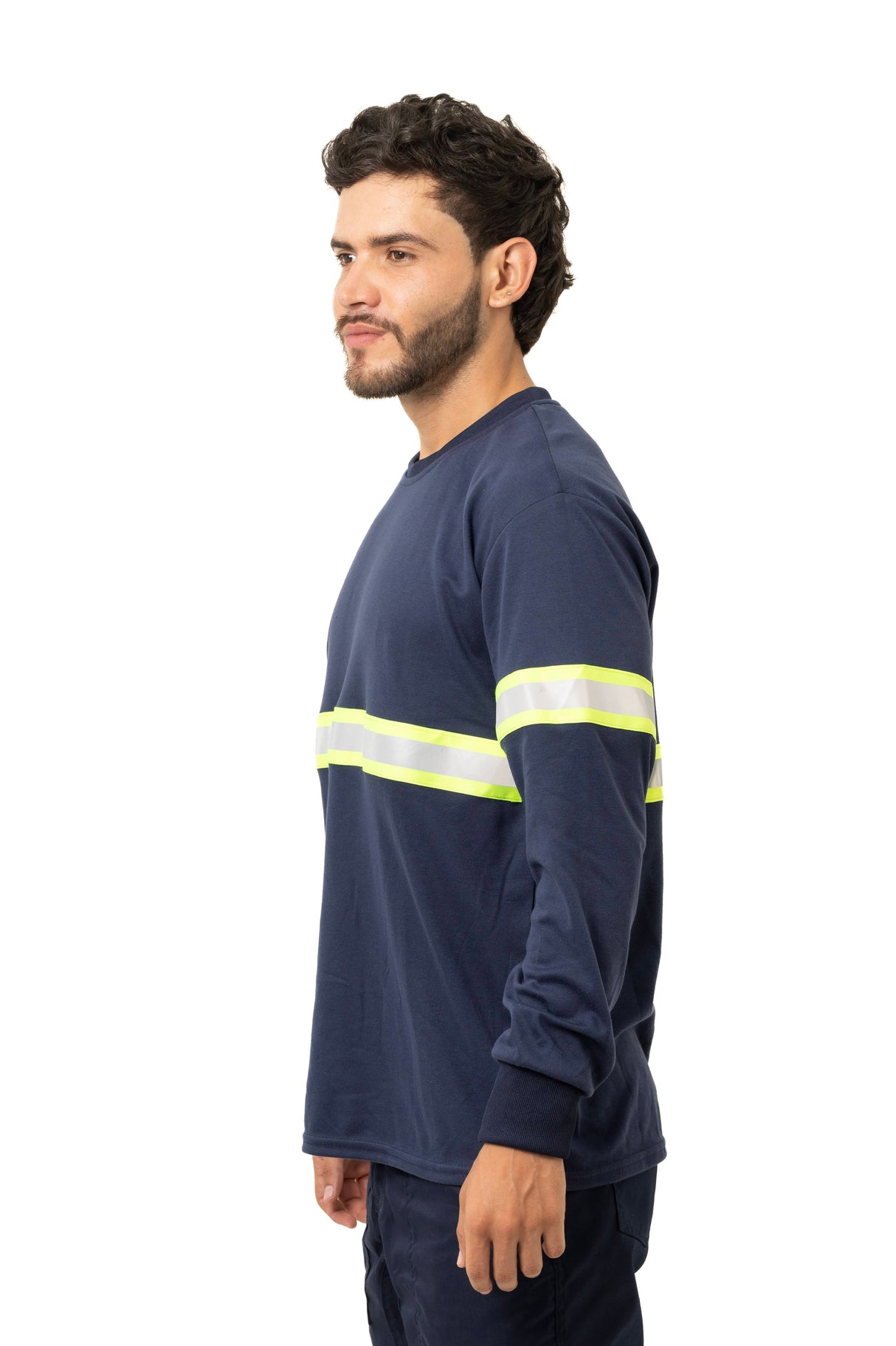 Camiseta Reflectiva Manga Larga para Hombre – Cuello Redondo y Puños Rib, Alta Visibilidad