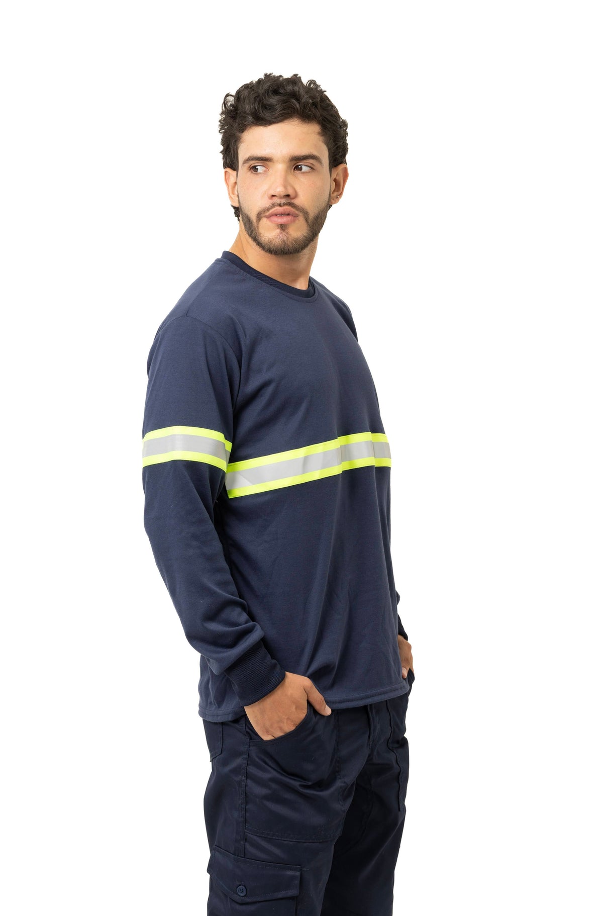 Camiseta Reflectiva Manga Larga para Hombre – Cuello Redondo y Puños Rib, Alta Visibilidad