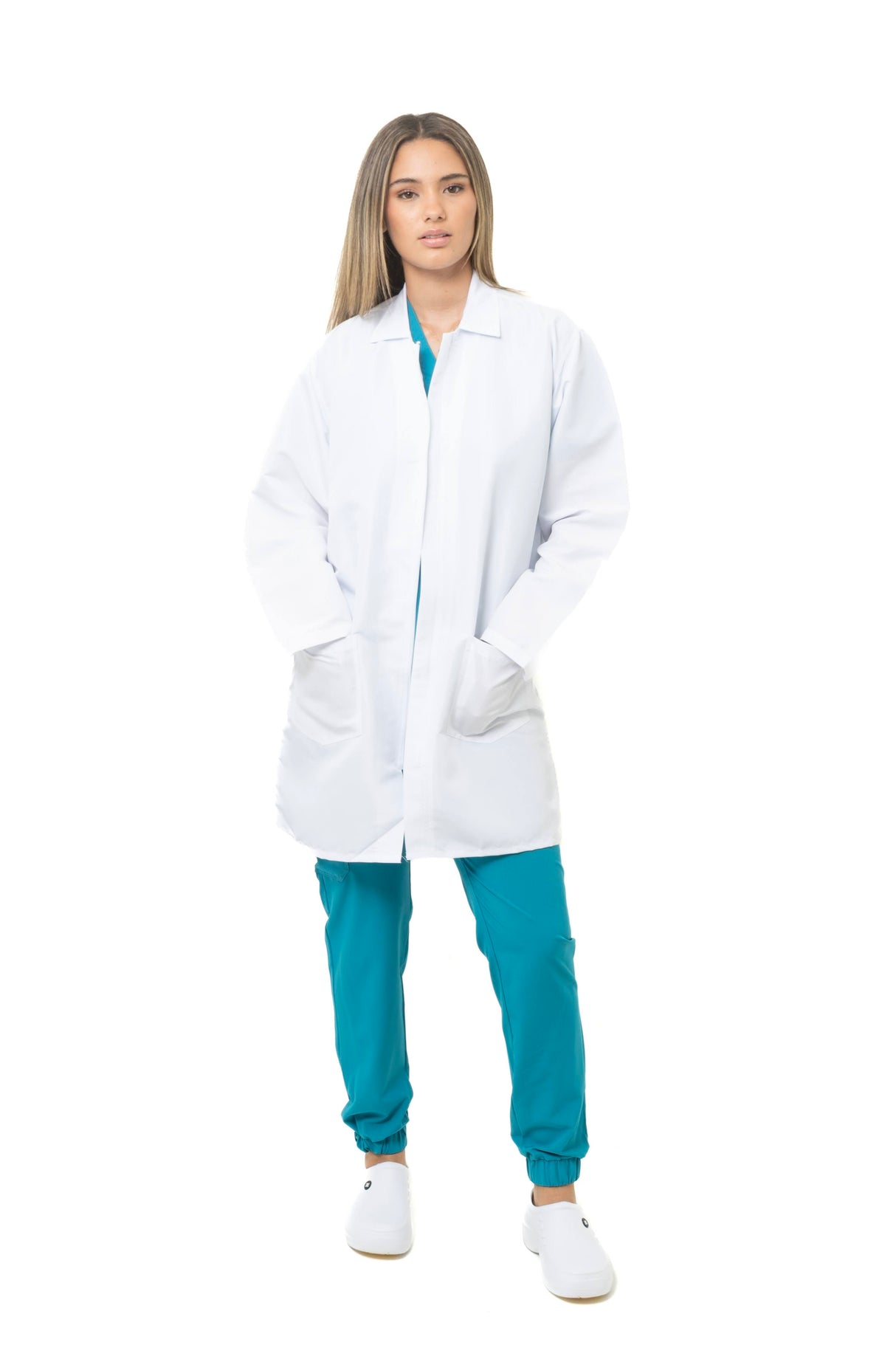 Bata Manga Larga Unisex con Cremallera Oculta – Tela Antifluido Dacron