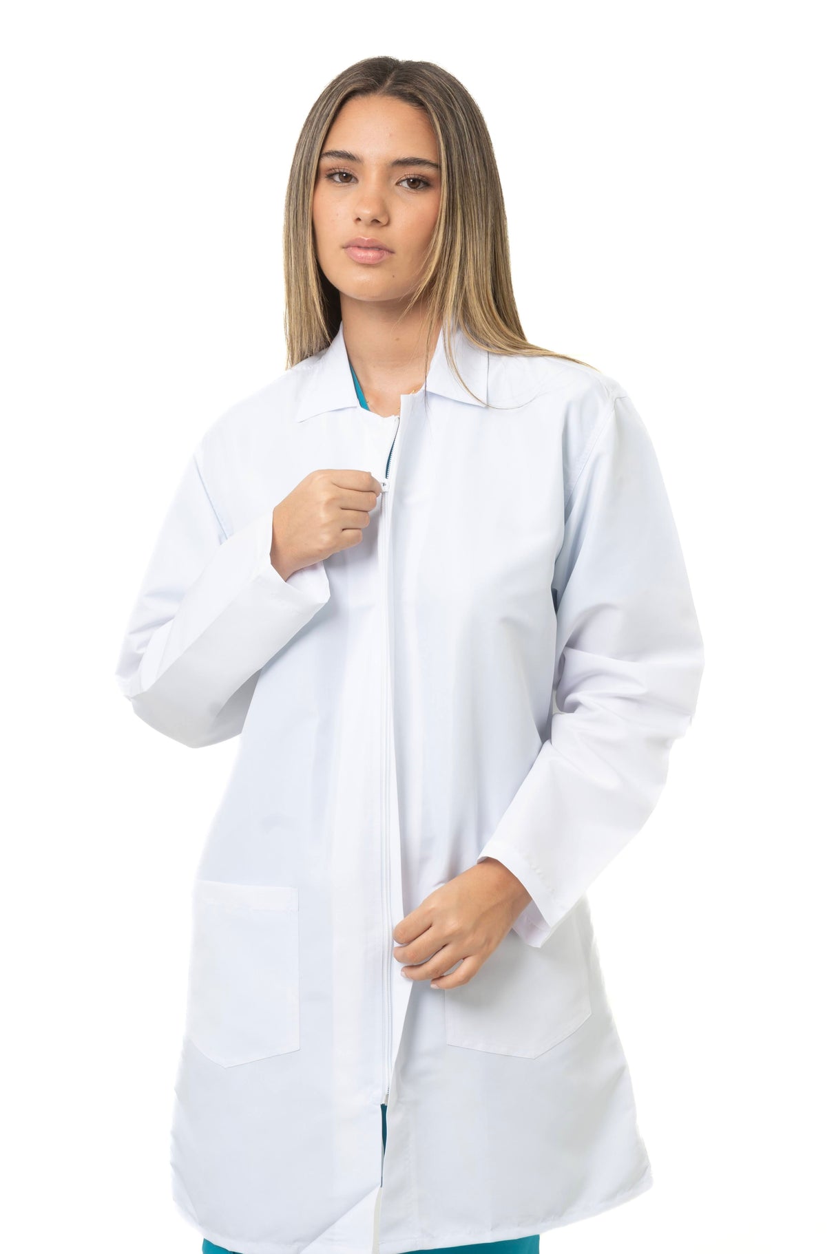 Bata Manga Larga Unisex con Cremallera Oculta – Tela Antifluido Dacron