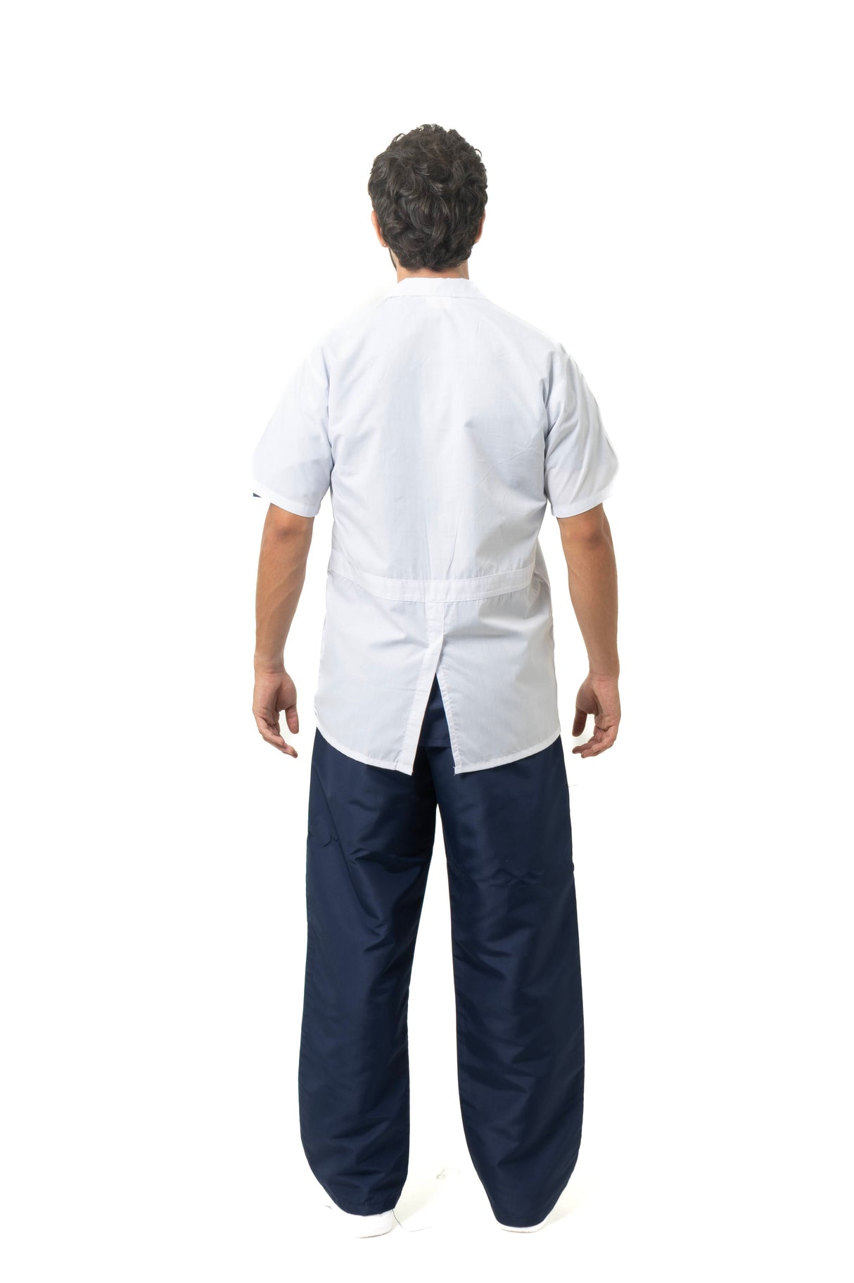 Bata Manga Corta Unisex – Cuello Sport, Bolsillos, Tela Antifluido Dacron