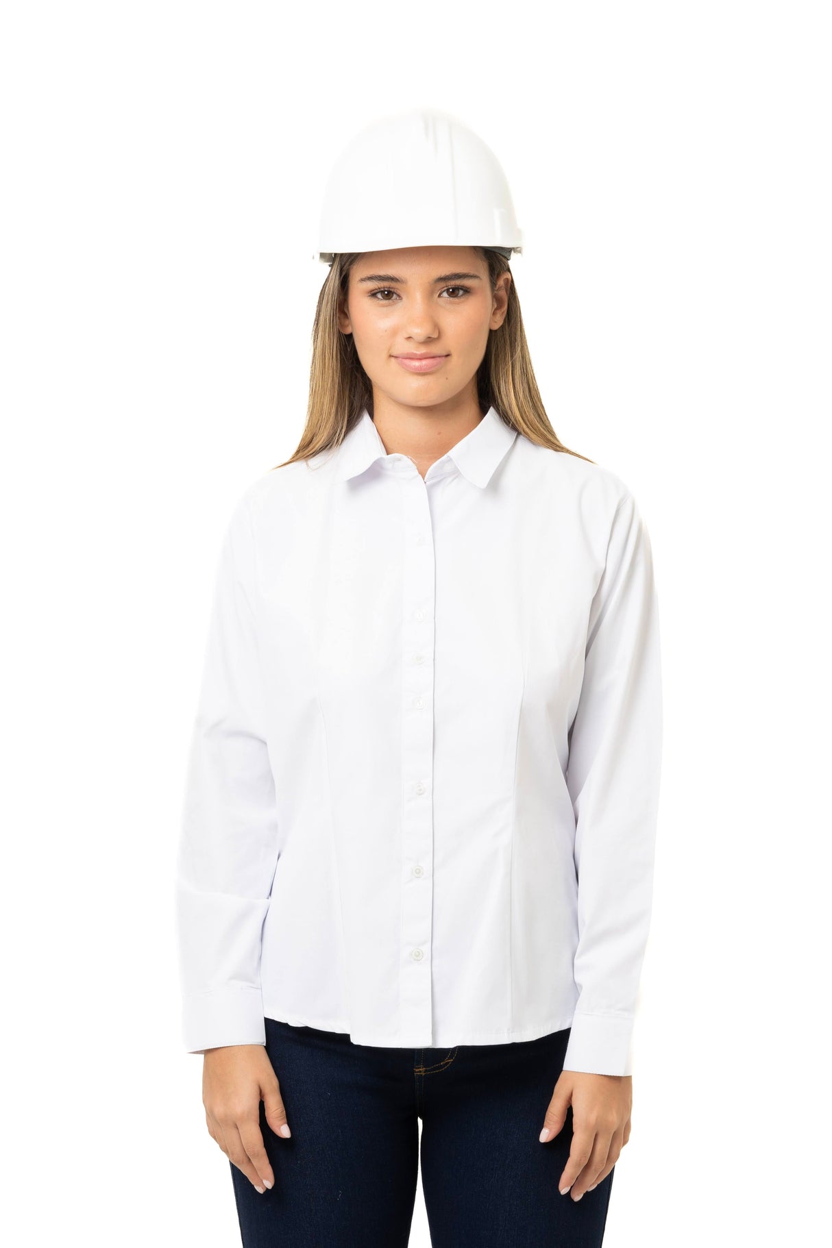 Blusa Manga Larga para Mujer – Cuello Camisero, Pinzas y Tela Oxford