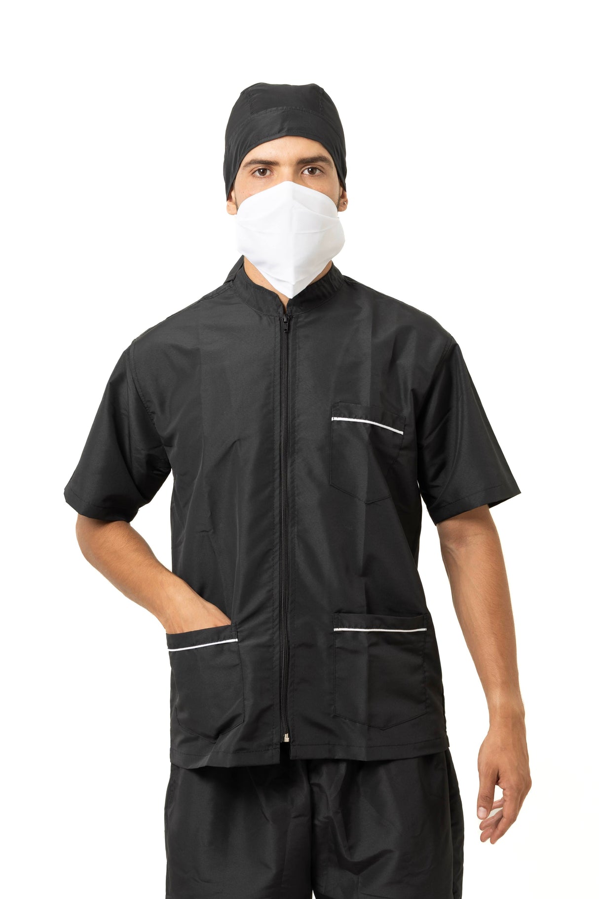 Camisa de Trabajo Unisex con Cuello Bolívar, 3 Bolsillos y Cremallera Frontal