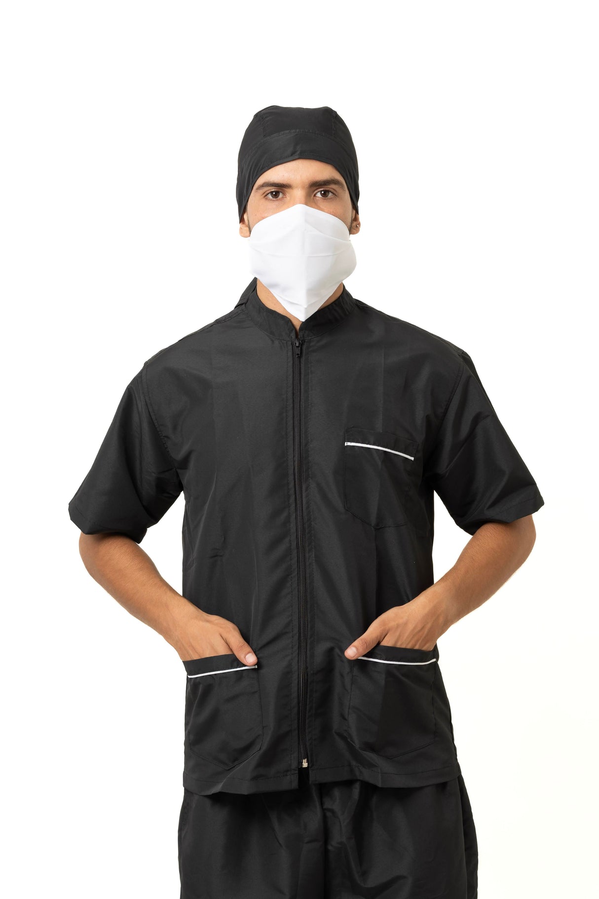 Camisa de Trabajo Unisex con Cuello Bolívar, 3 Bolsillos y Cremallera Frontal