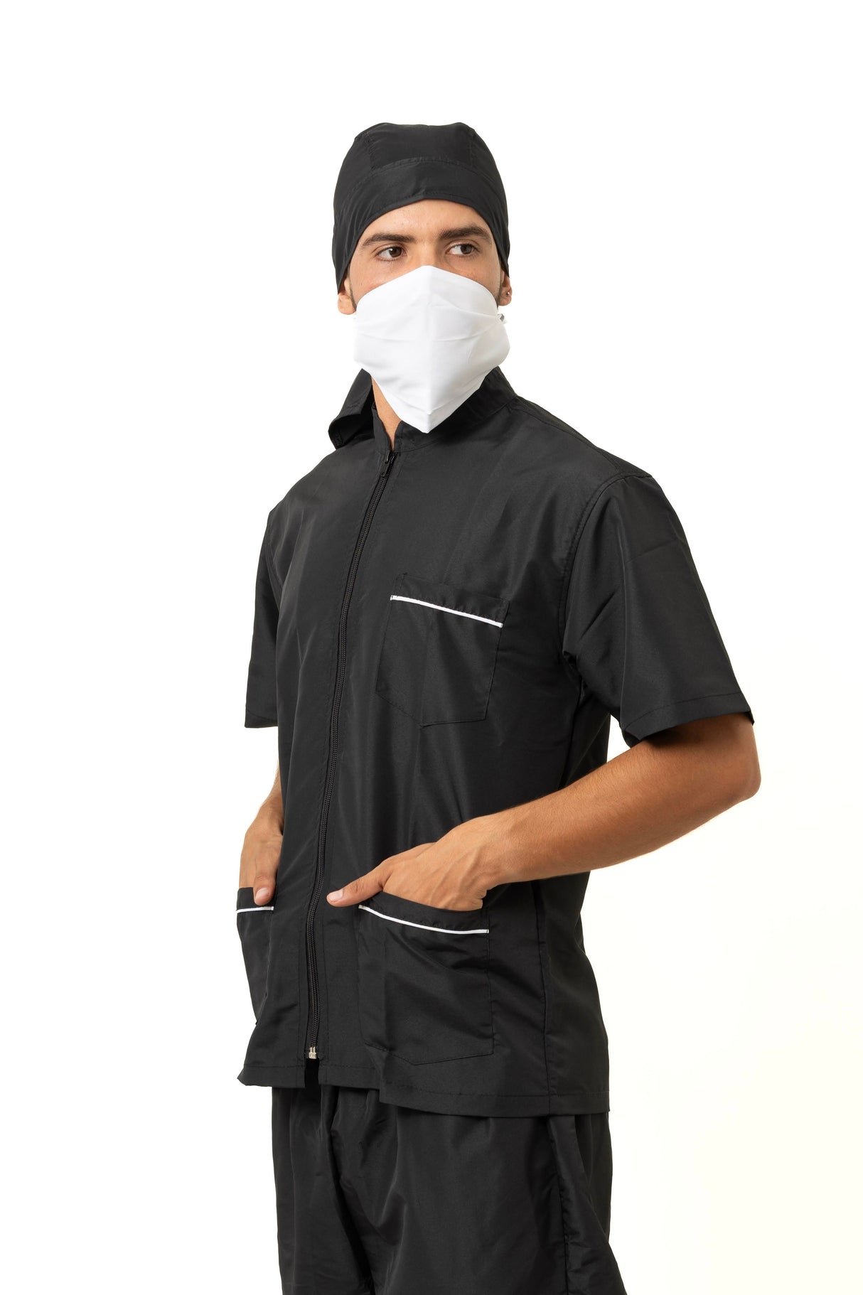 Camisa de Trabajo Unisex con Cuello Bolívar, 3 Bolsillos y Cremallera Frontal