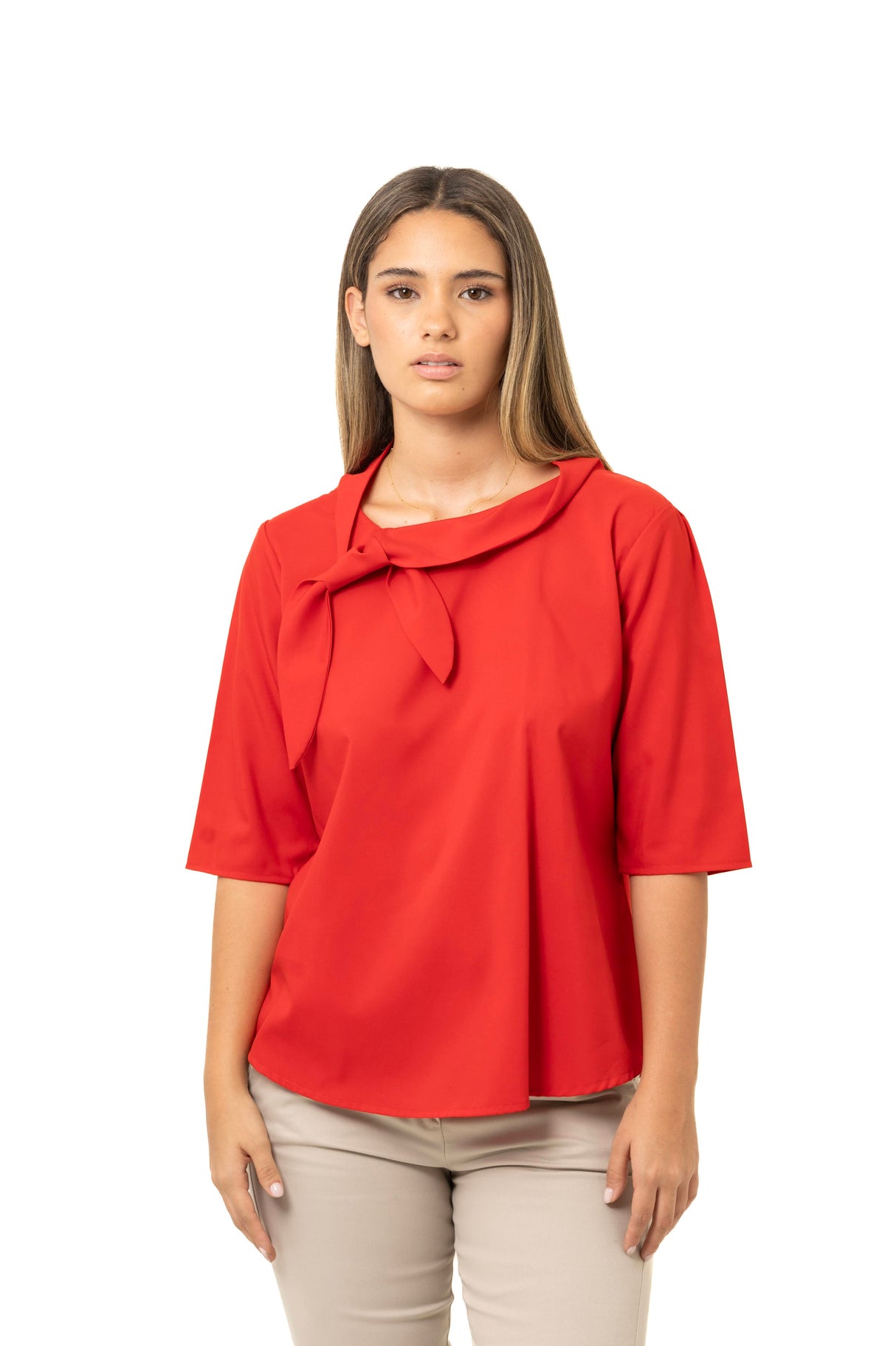 Blusa Corporativa Mujer – Manga 3/4 con Tira para Anudar
