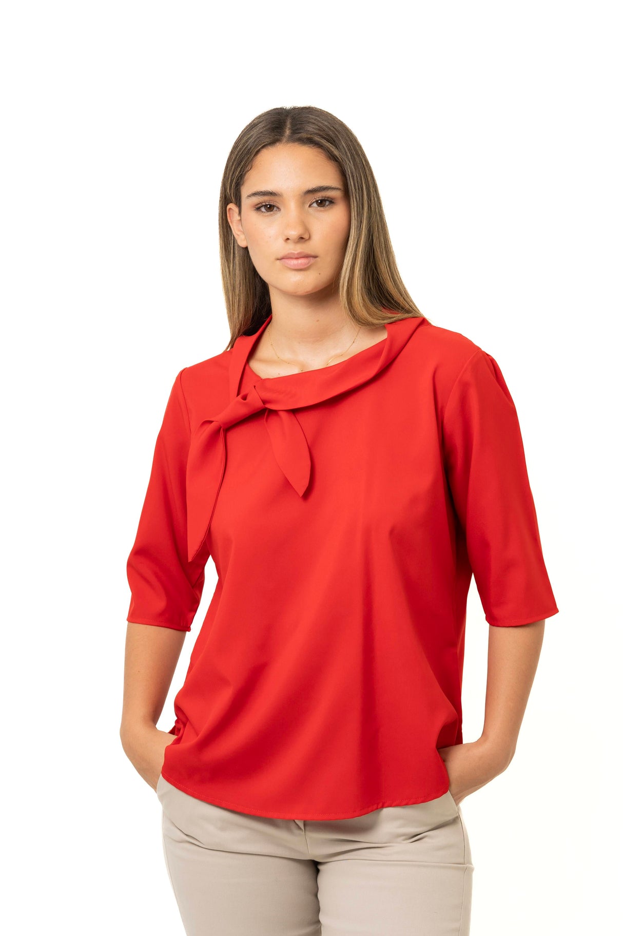 Blusa Corporativa Mujer – Manga 3/4 con Tira para Anudar