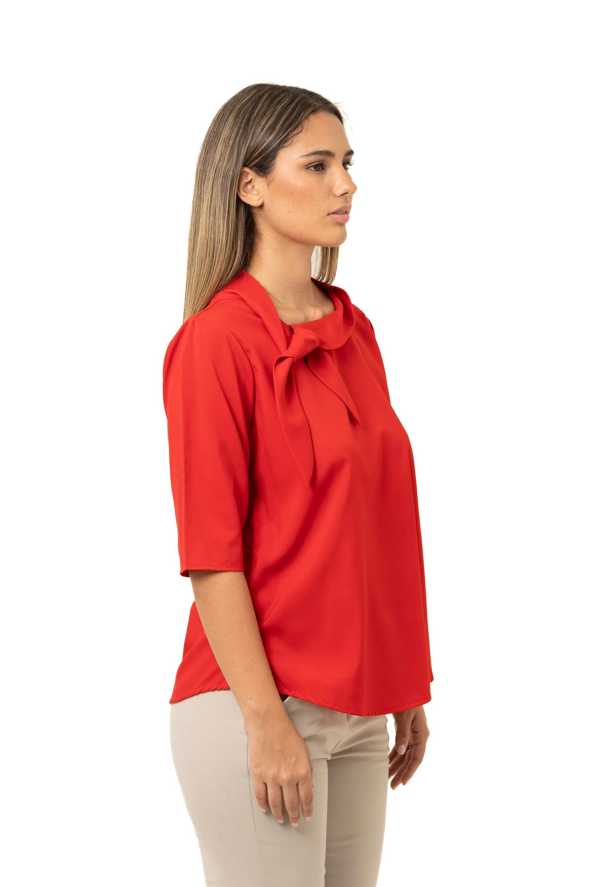 Blusa Corporativa Mujer – Manga 3/4 con Tira para Anudar
