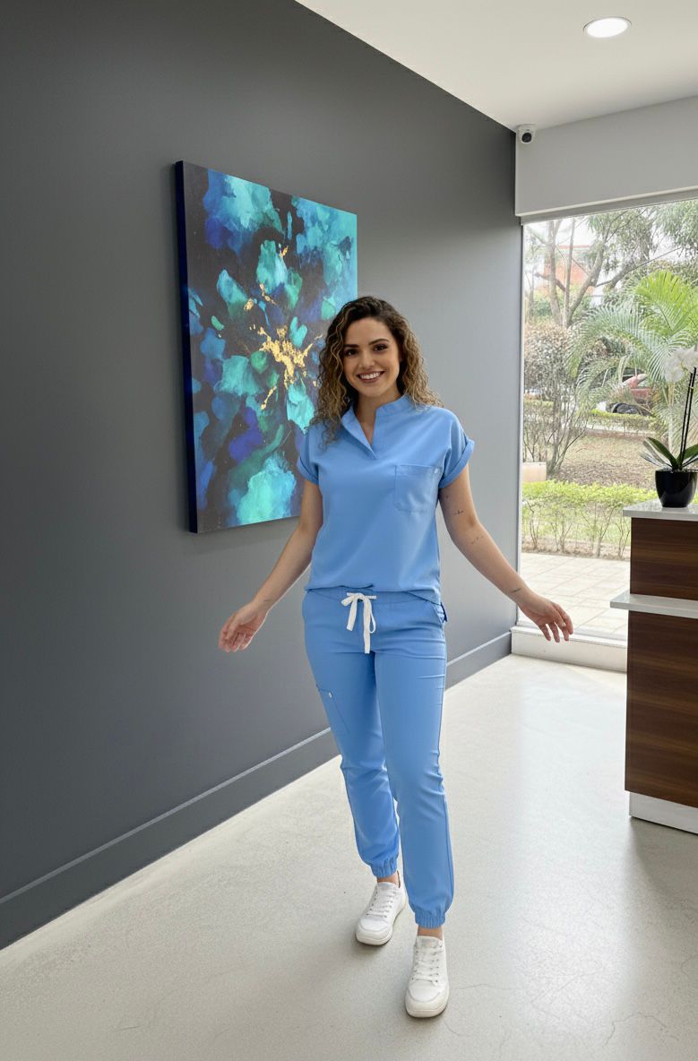 Conjunto Antifluido Mujer – Cuello Bolívar, Manga Pasada y Bajante de Cajón