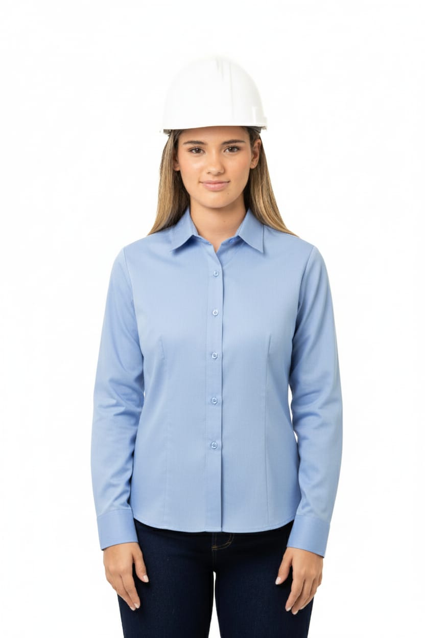 Blusa Manga Larga para Mujer – Cuello Camisero, Pinzas y Tela Oxford