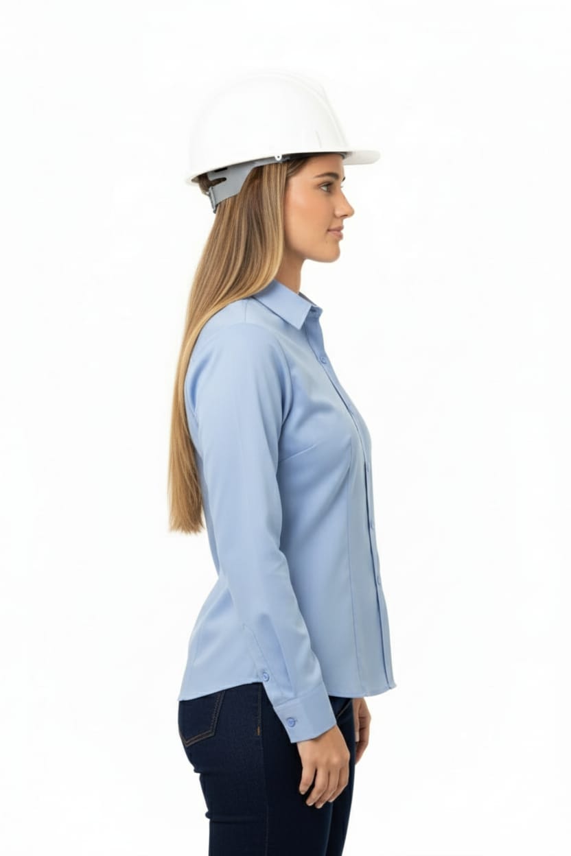 Blusa Manga Larga para Mujer – Cuello Camisero, Pinzas y Tela Oxford