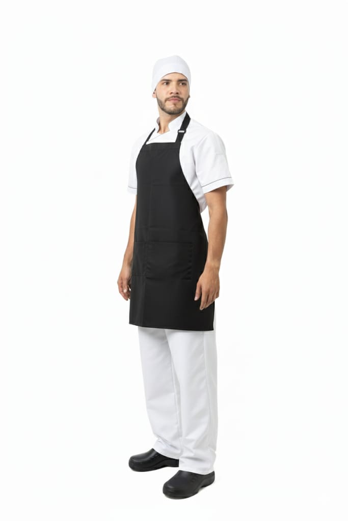 Delantal Mico Unisex en Tela PVC/Antifluido – 1 Bolsillo, Tira Fija en Cuello y Tiras para Amarre