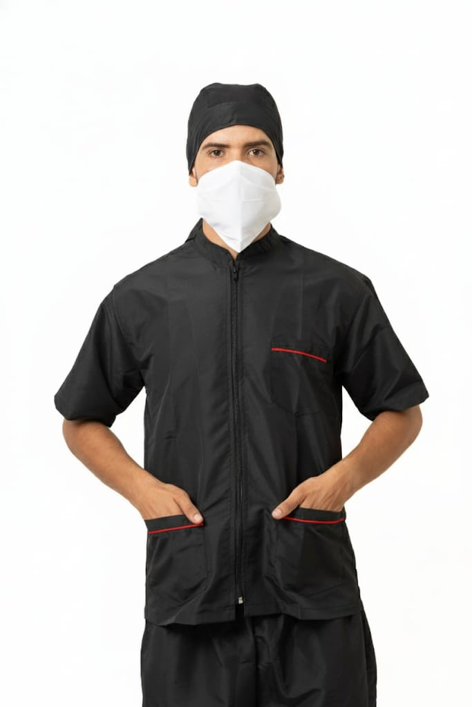 Camisa de Trabajo Unisex con Cuello Bolívar, 3 Bolsillos y Cremallera Frontal