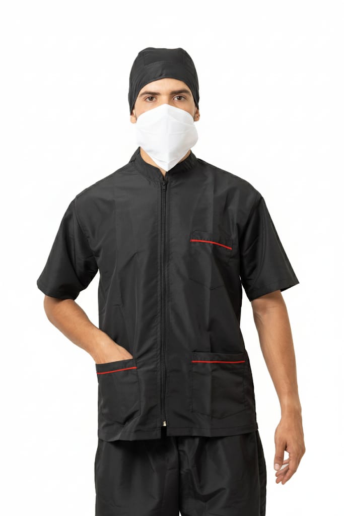 Camisa de Trabajo Unisex con Cuello Bolívar, 3 Bolsillos y Cremallera Frontal