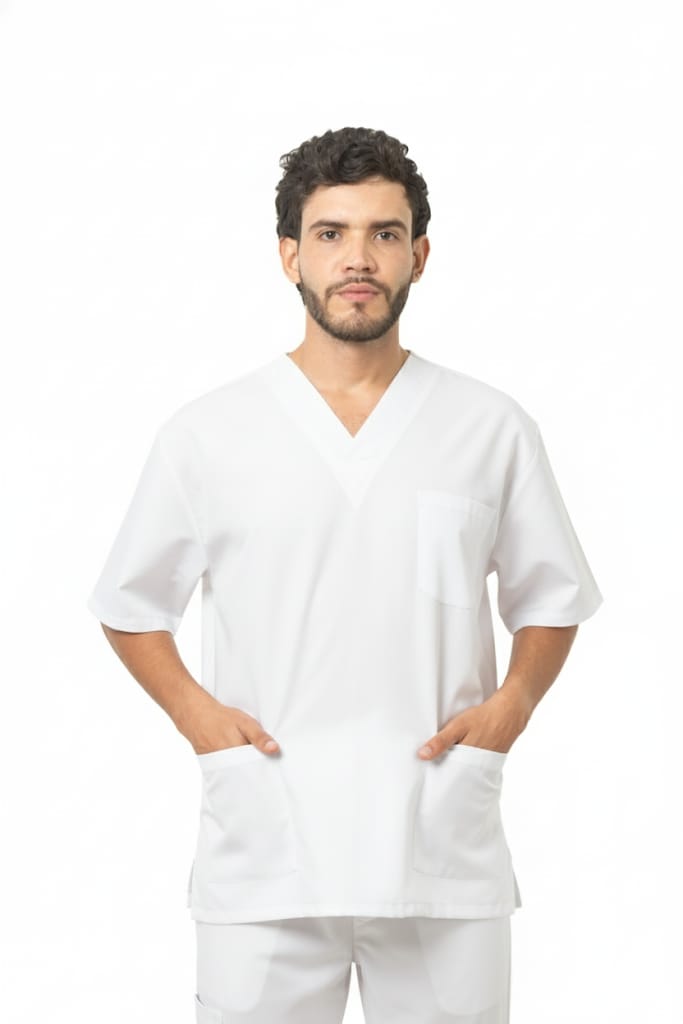 Conjunto  Rigido para Hombre – Camisa Manga Corta Cuello en V + Pantalón Encauchado