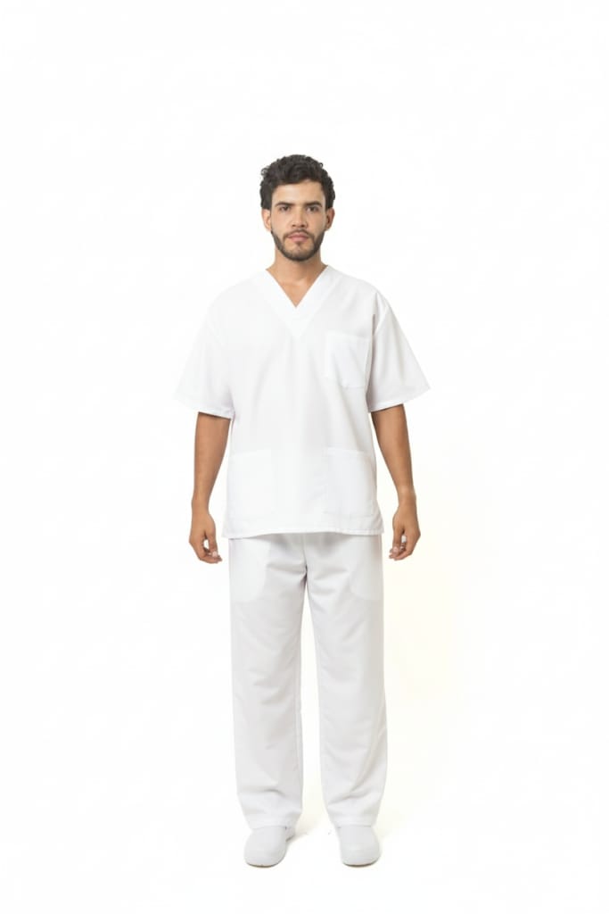 Conjunto  Rigido para Hombre – Camisa Manga Corta Cuello en V + Pantalón Encauchado